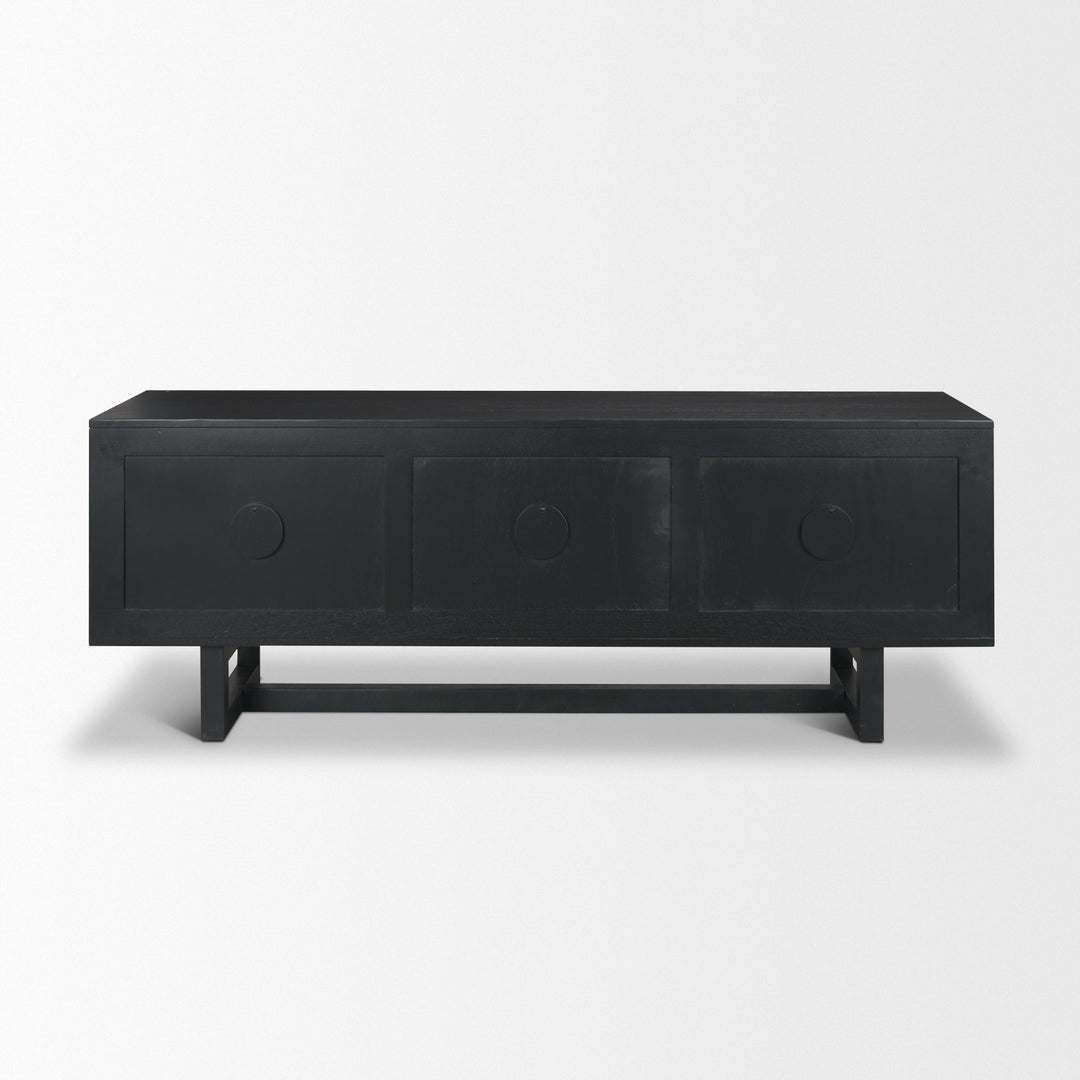 Grier 65" Black Solid Wood W/ Black Cane Media Console Living Room Mercana