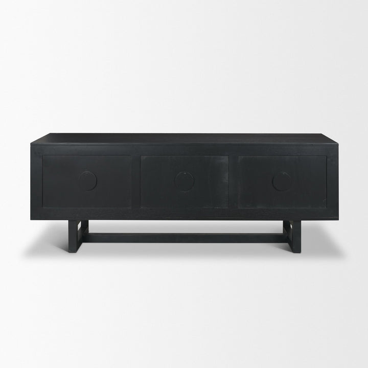 Grier 65" Black Solid Wood W/ Black Cane Media Console Living Room Mercana