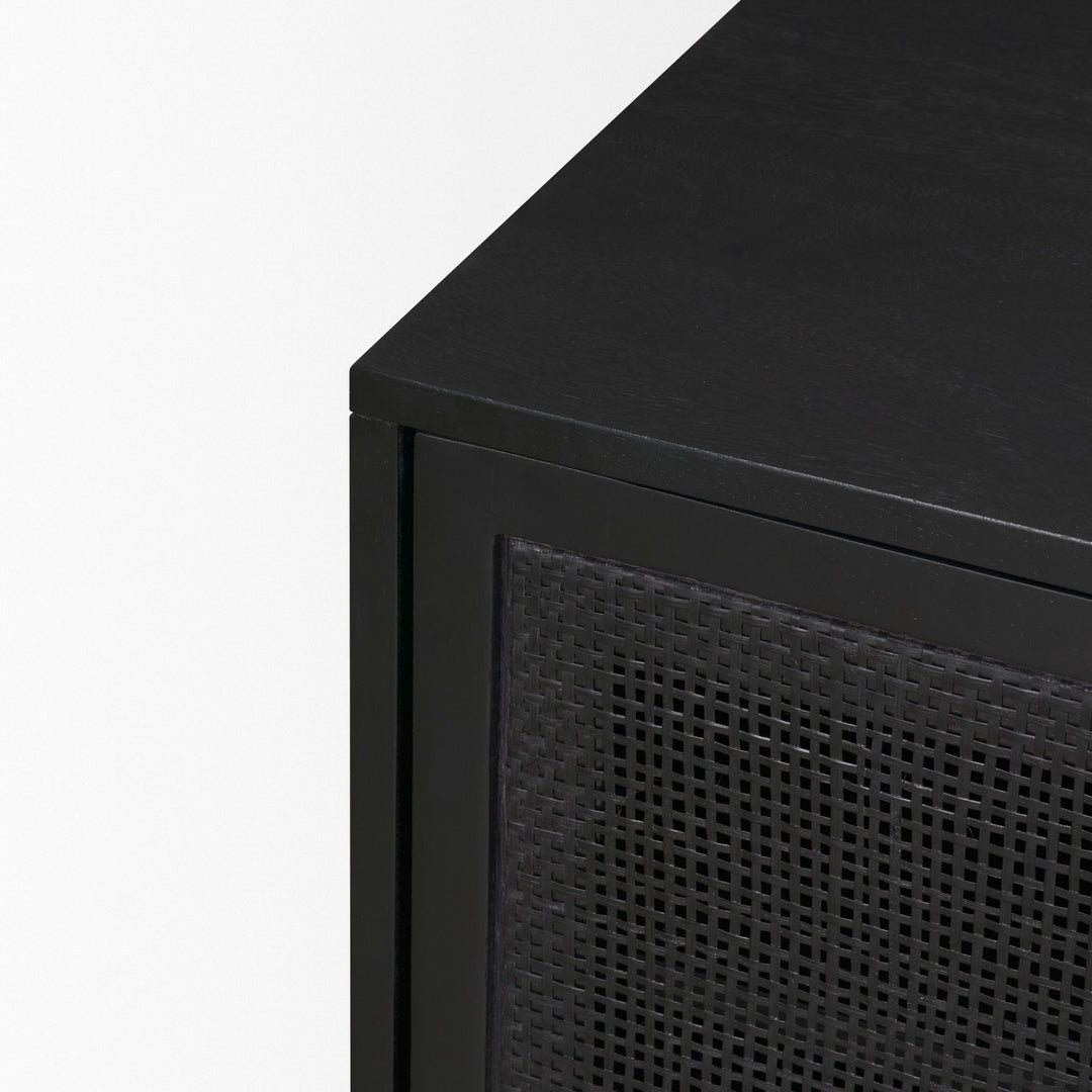 Grier 65" Black Solid Wood W/ Black Cane Media Console Living Room Mercana