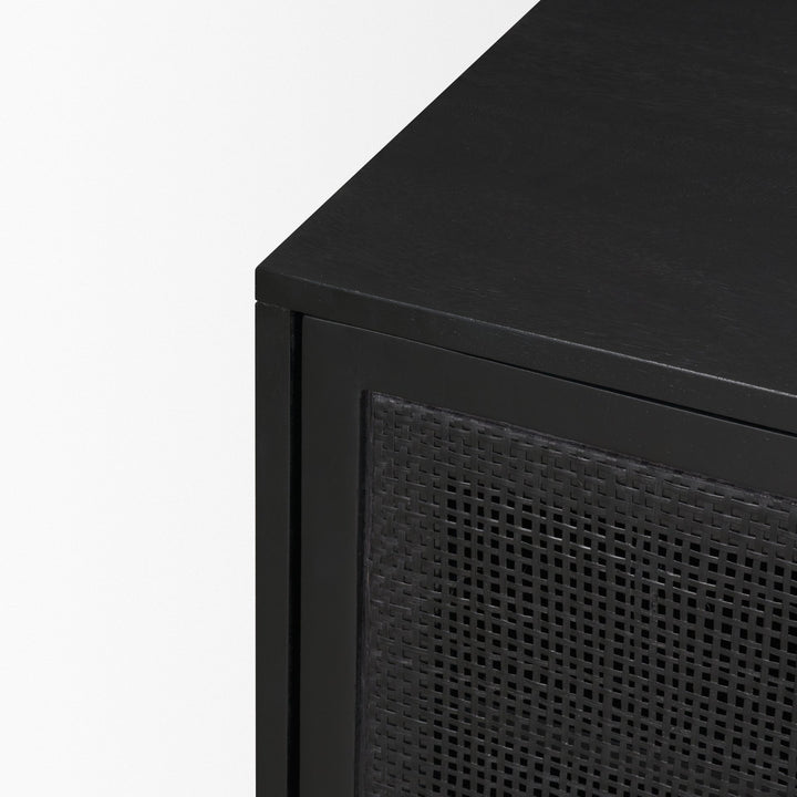 Grier 65" Black Solid Wood W/ Black Cane Media Console Living Room Mercana