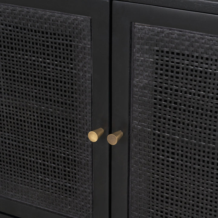 Grier 65" Black Solid Wood W/ Black Cane Media Console Living Room Mercana