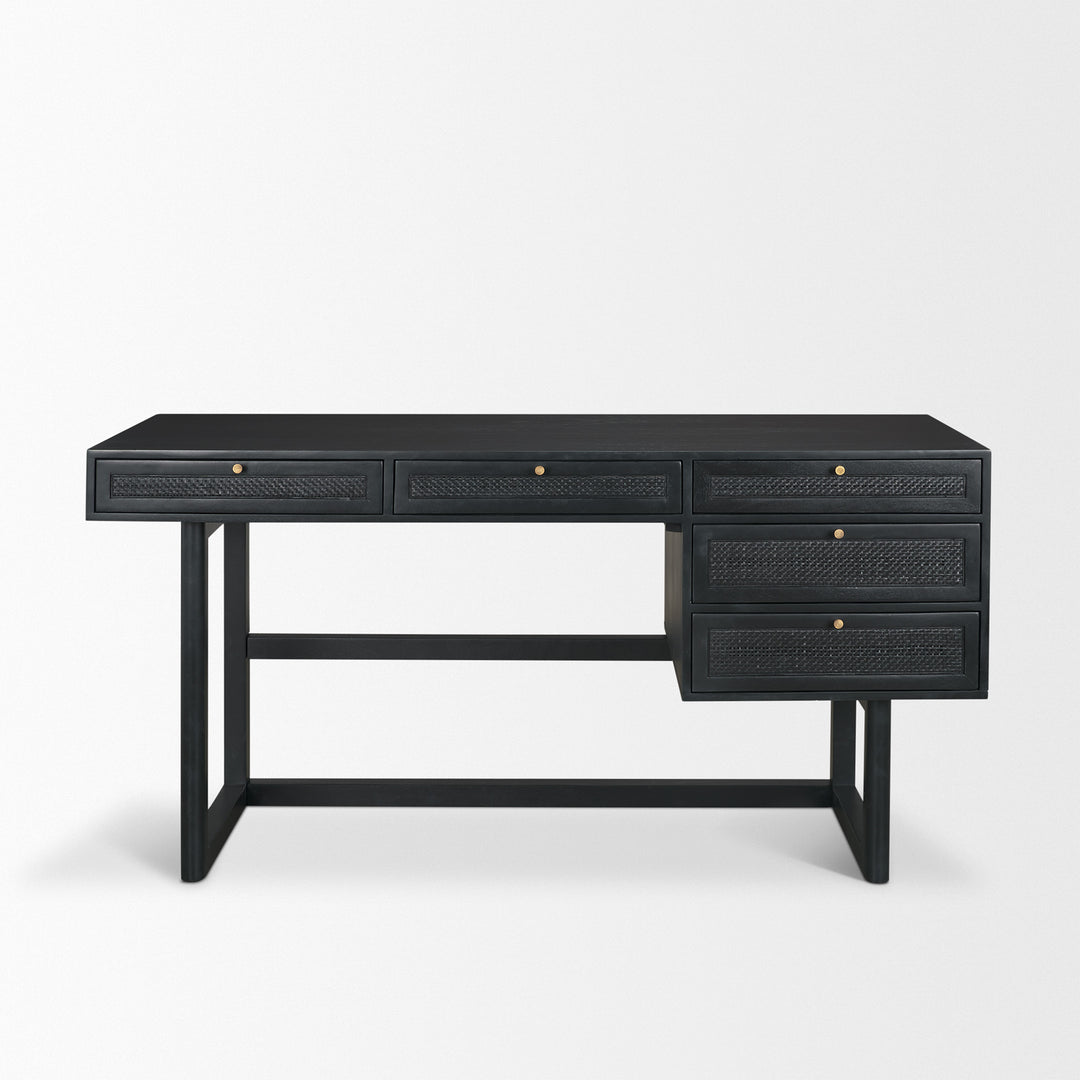 Grier 60" Black Solid Wood W/ Black Cane Office Desk Home Office Mercana
