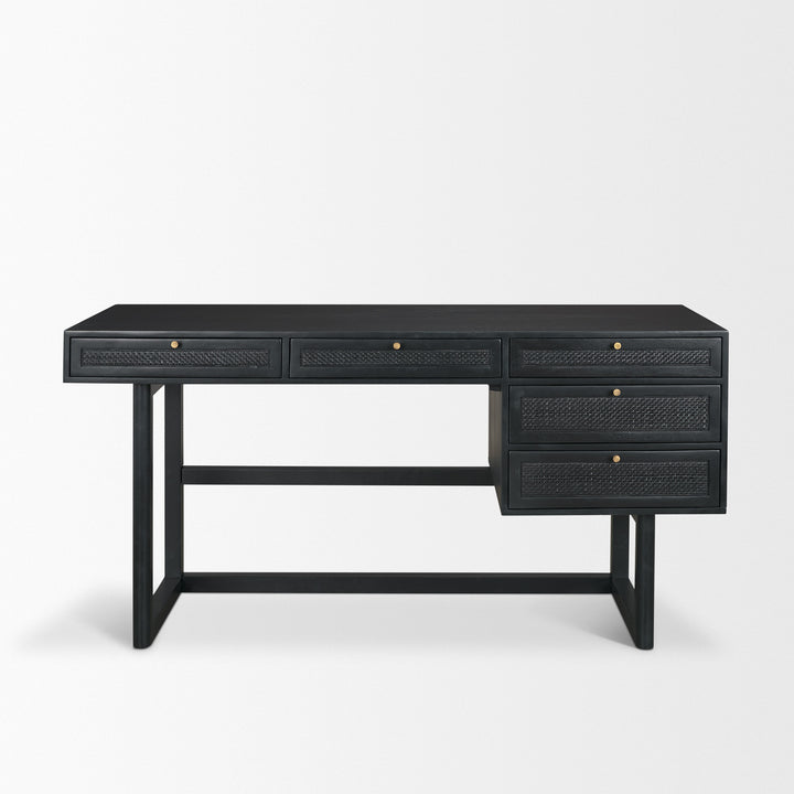 Grier 60" Black Solid Wood W/ Black Cane Office Desk Home Office Mercana