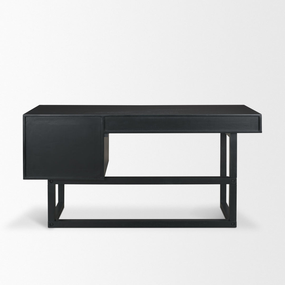 Grier 60" Black Solid Wood W/ Black Cane Office Desk Home Office Mercana