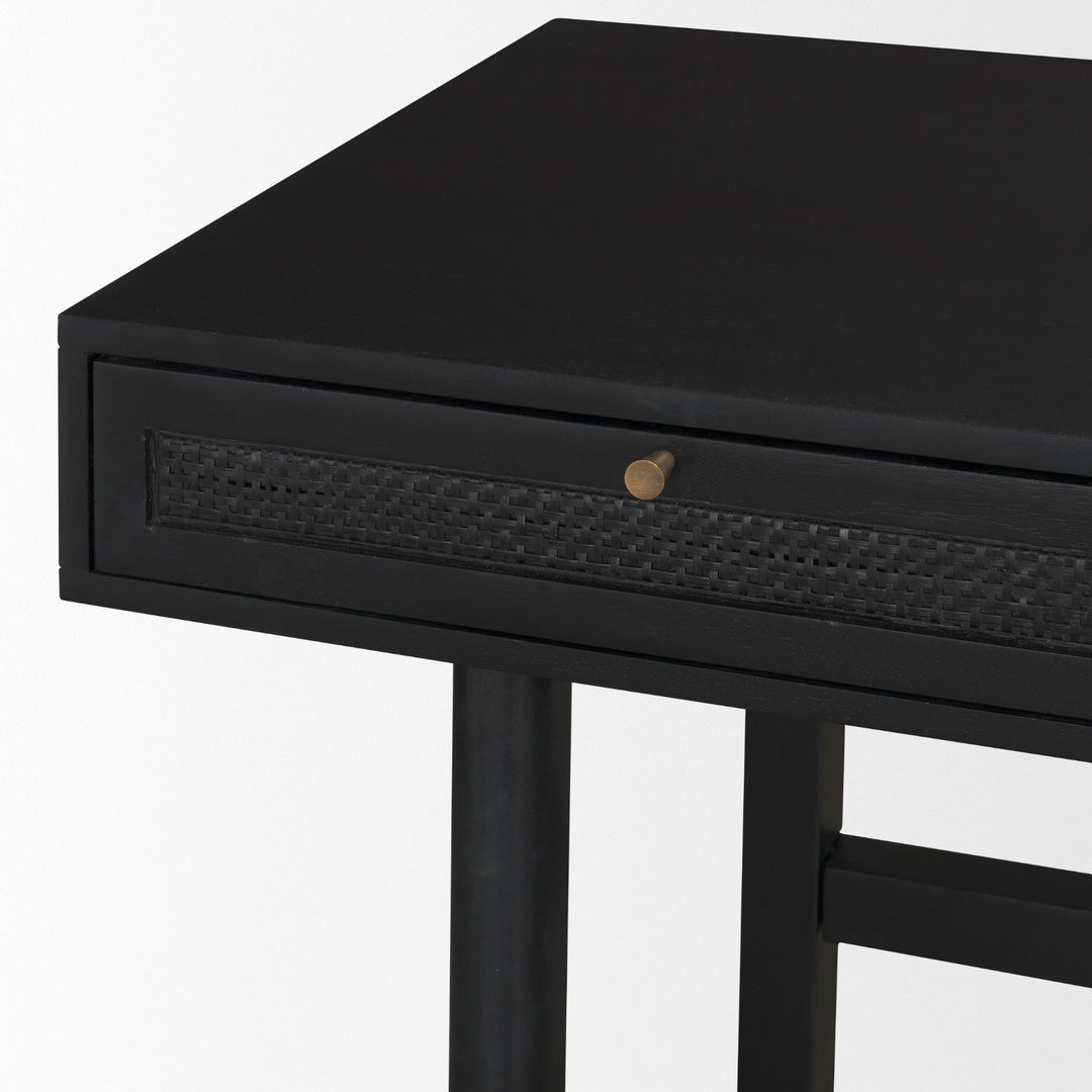 Grier 60" Black Solid Wood W/ Black Cane Office Desk Home Office Mercana