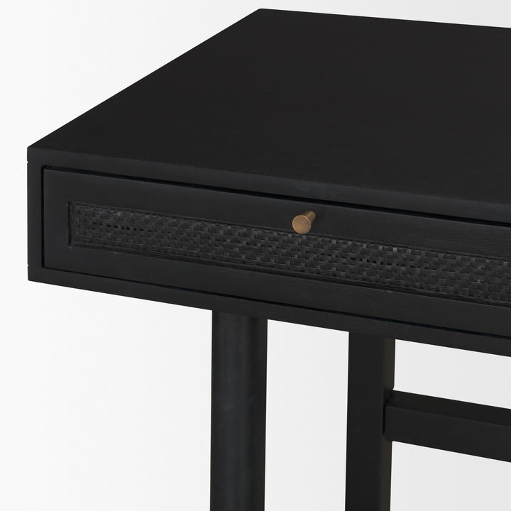 Grier 60" Black Solid Wood W/ Black Cane Office Desk Home Office Mercana