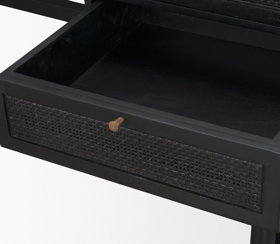 Grier 60" Black Solid Wood W/ Black Cane Office Desk Home Office Mercana