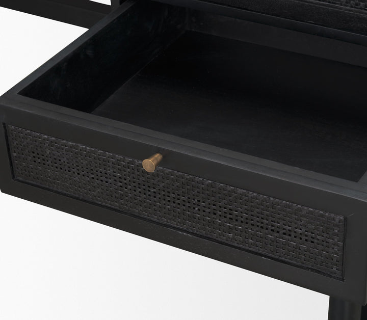 Grier 60" Black Solid Wood W/ Black Cane Office Desk Home Office Mercana
