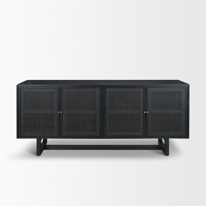 Grier 72" Black Wood W/ Black Cane Sideboard Dining Room Mercana
