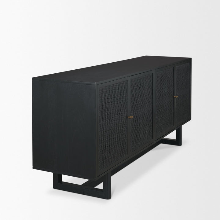 Grier 72" Black Wood W/ Black Cane Sideboard Dining Room Mercana