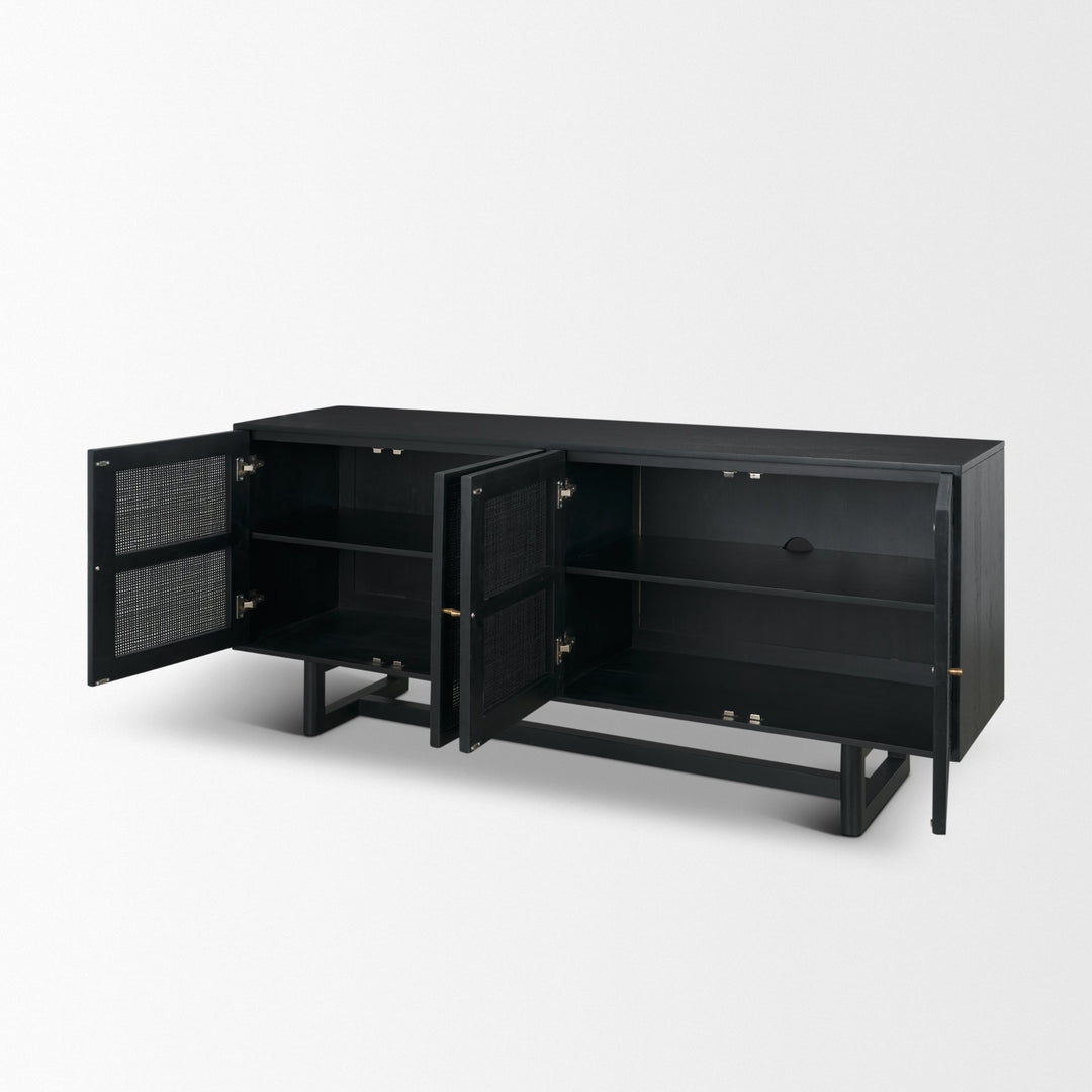 Grier 72" Black Wood W/ Black Cane Sideboard Dining Room Mercana