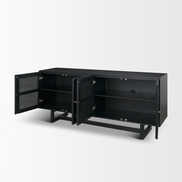 Grier 72" Black Wood W/ Black Cane Sideboard Dining Room Mercana