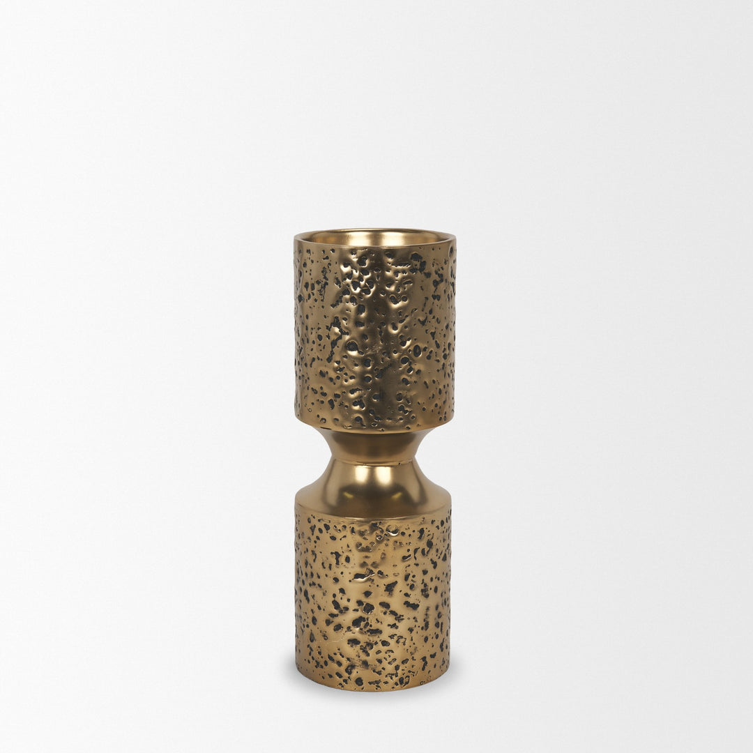 Akira Small Hammered Gold Metal Pillar Candle Holder Decor Mercana