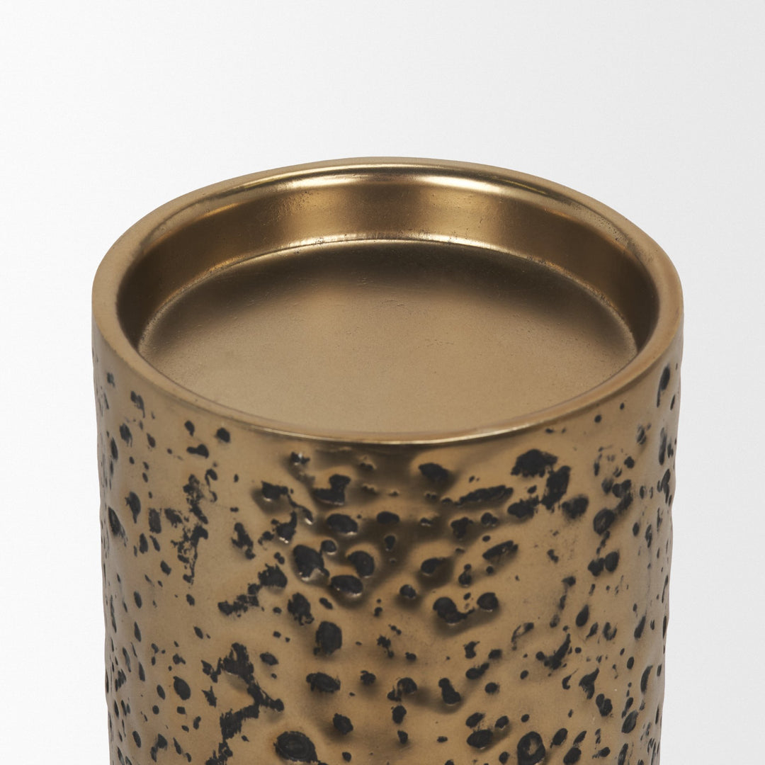 Akira Small Hammered Gold Metal Pillar Candle Holder Decor Mercana