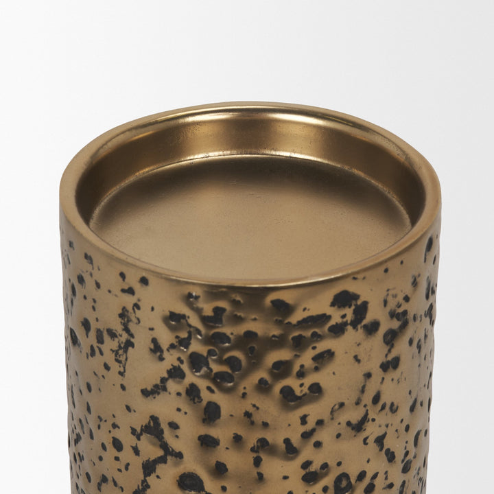 Akira Small Hammered Gold Metal Pillar Candle Holder Decor Mercana