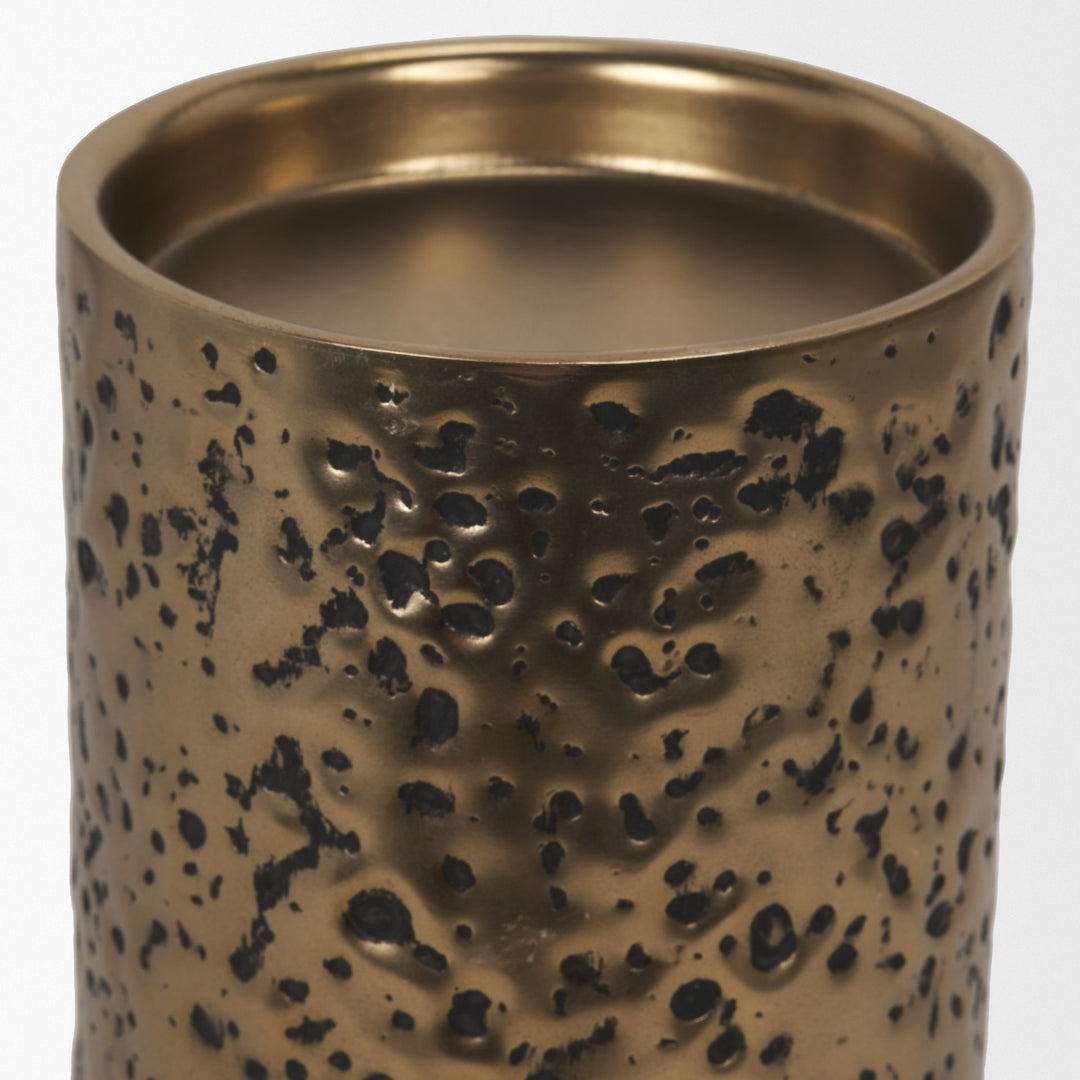 Akira Small Hammered Gold Metal Pillar Candle Holder Decor Mercana