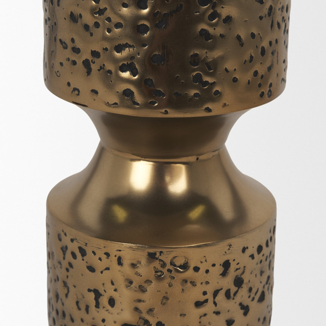 Akira Small Hammered Gold Metal Pillar Candle Holder Decor Mercana