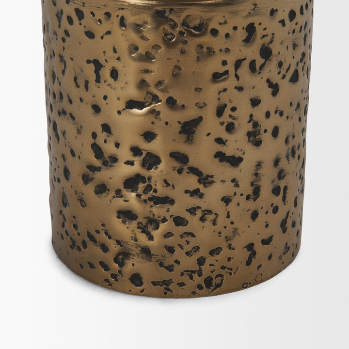 Akira Small Hammered Gold Metal Pillar Candle Holder Decor Mercana