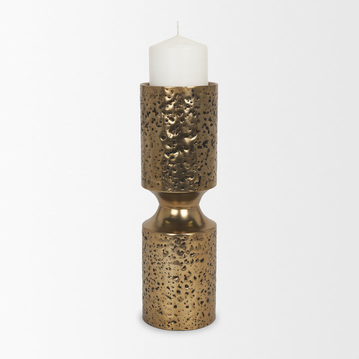 Akira Large Hammered Gold Metal Pillar Candle Holder Decor Mercana