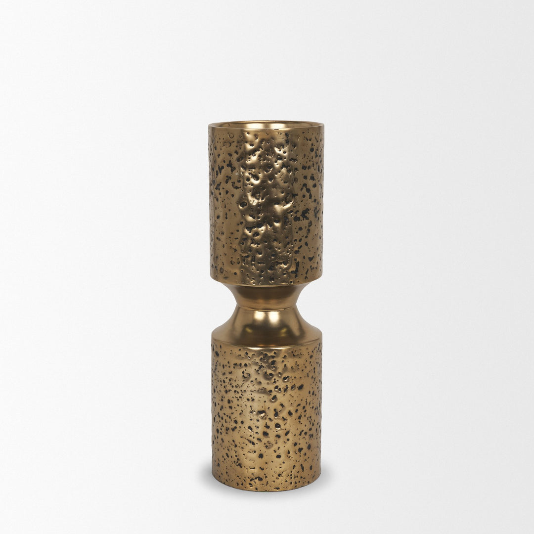Akira Large Hammered Gold Metal Pillar Candle Holder Decor Mercana