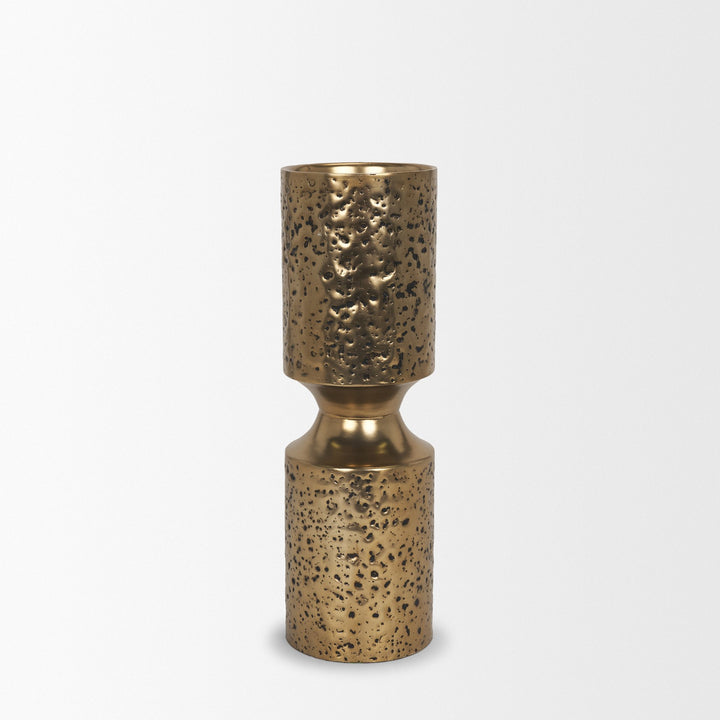 Akira Large Hammered Gold Metal Pillar Candle Holder Decor Mercana