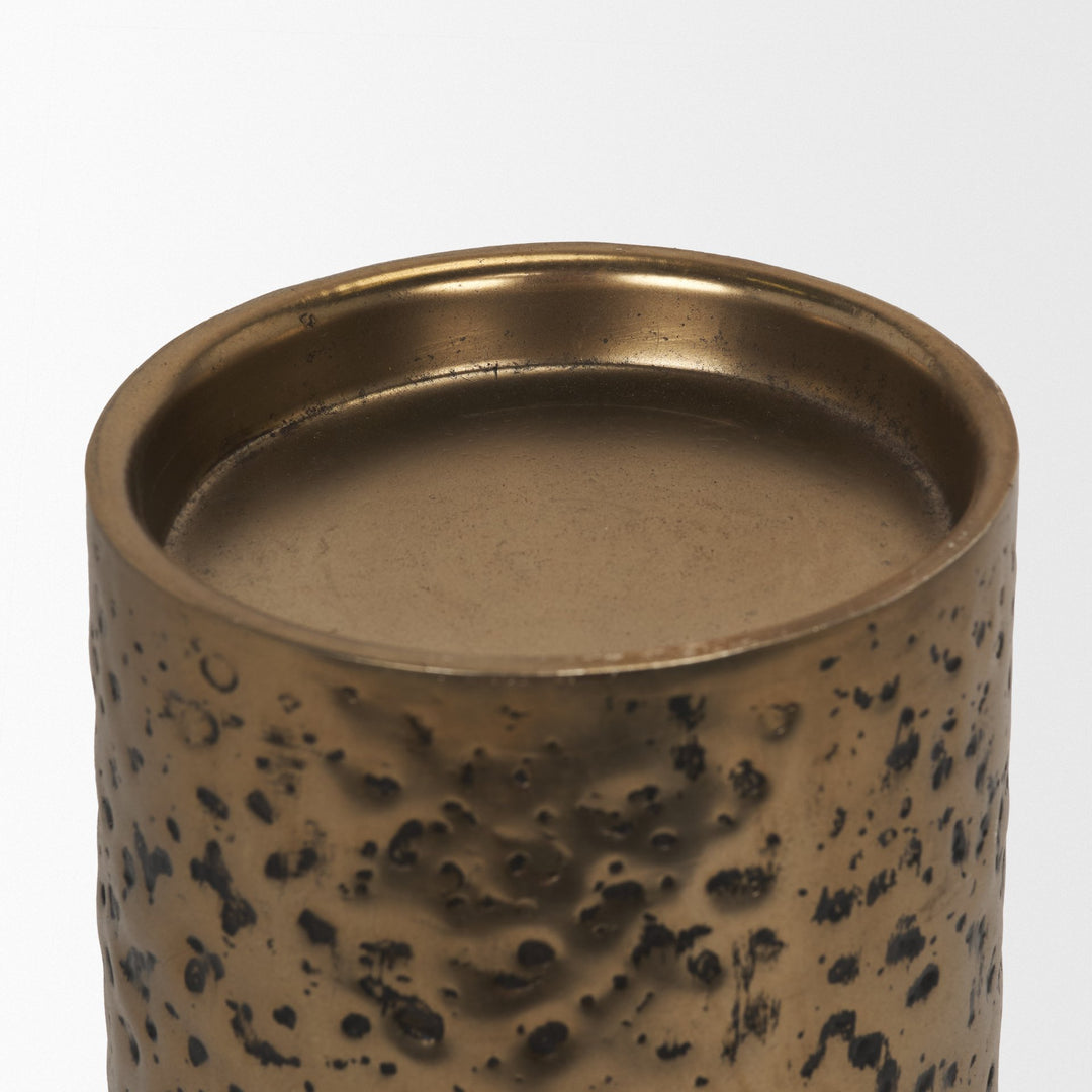 Akira Large Hammered Gold Metal Pillar Candle Holder Decor Mercana