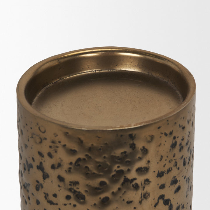 Akira Large Hammered Gold Metal Pillar Candle Holder Decor Mercana