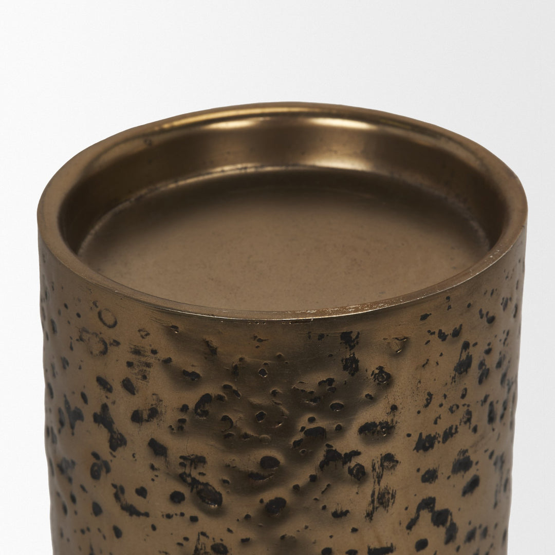 Akira Large Hammered Gold Metal Pillar Candle Holder Decor Mercana