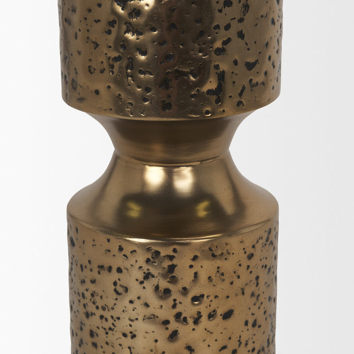 Akira Large Hammered Gold Metal Pillar Candle Holder Decor Mercana