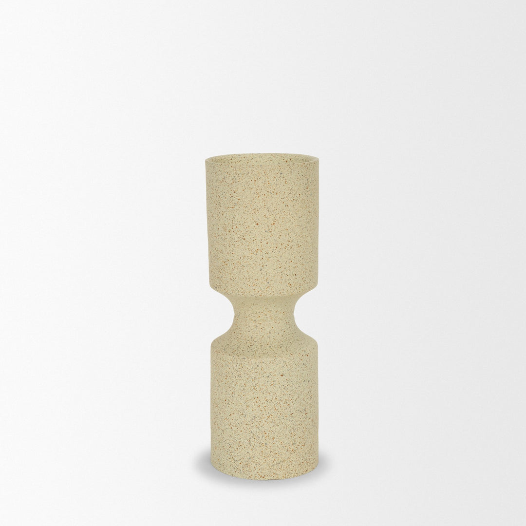 Akira Small Textured Beige Metal Pillar Candle Holder Decor Mercana