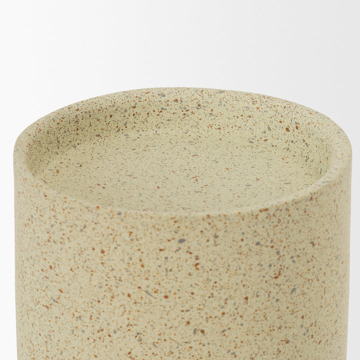 Akira Small Textured Beige Metal Pillar Candle Holder Decor Mercana