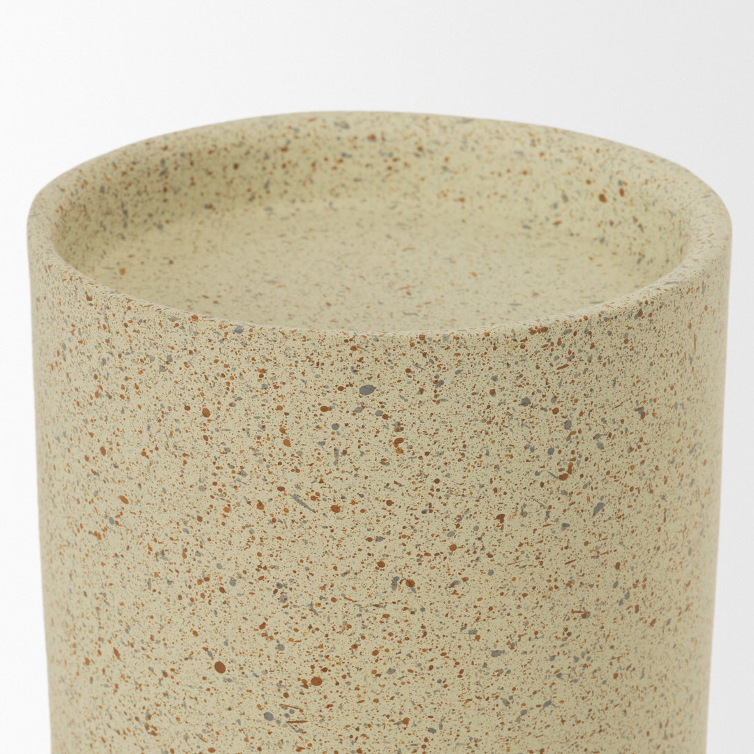 Akira Small Textured Beige Metal Pillar Candle Holder Decor Mercana