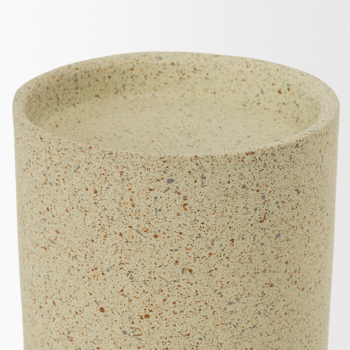 Akira Small Textured Beige Metal Pillar Candle Holder Decor Mercana