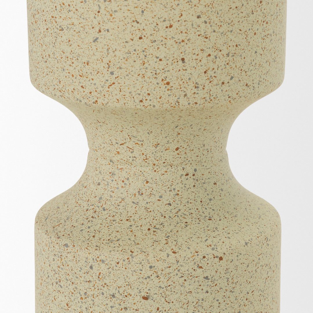 Akira Small Textured Beige Metal Pillar Candle Holder Decor Mercana
