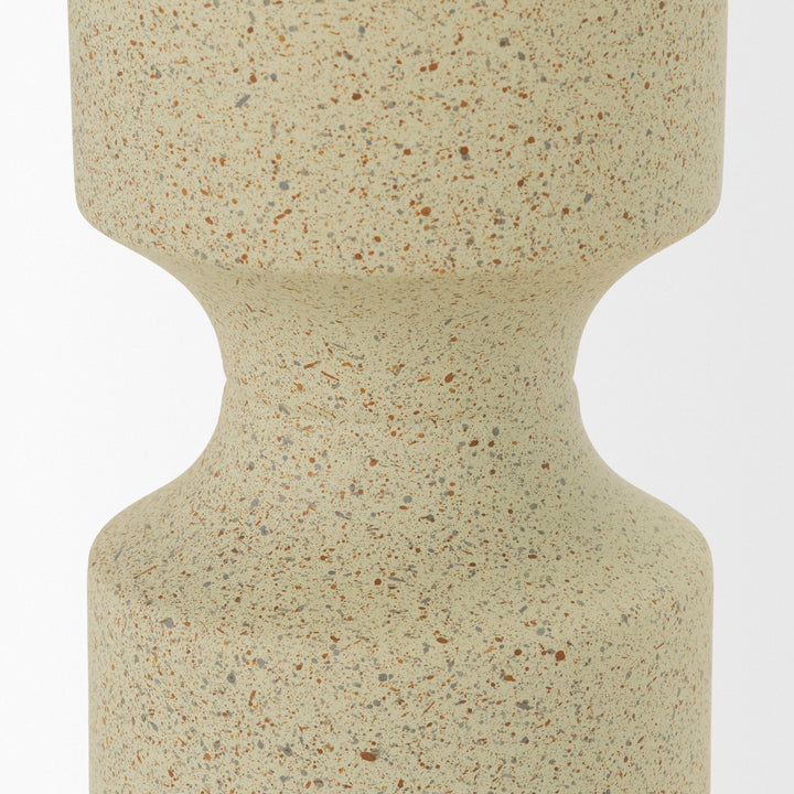 Akira Small Textured Beige Metal Pillar Candle Holder Decor Mercana