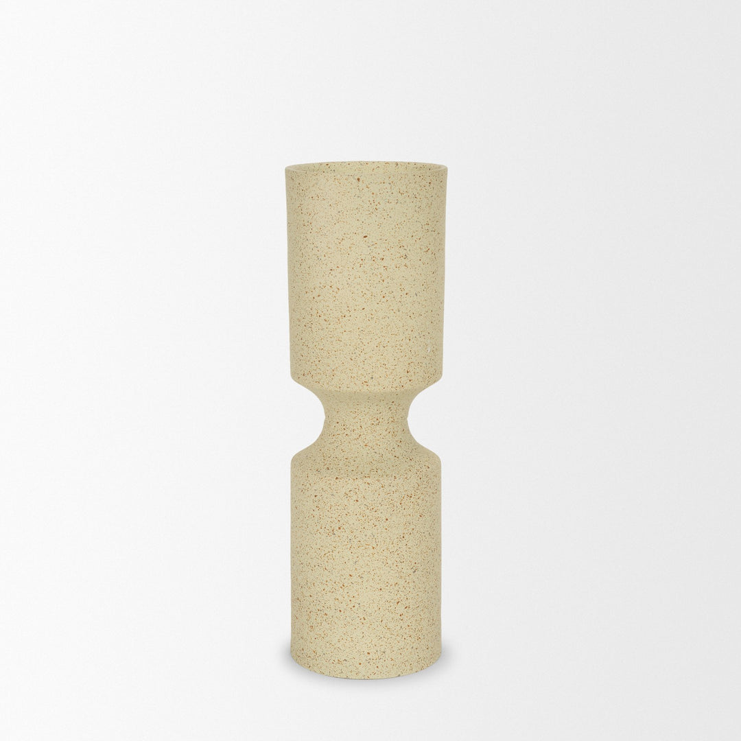 Akira Large Textured Beige Metal Pillar Candle Holder Decor Mercana