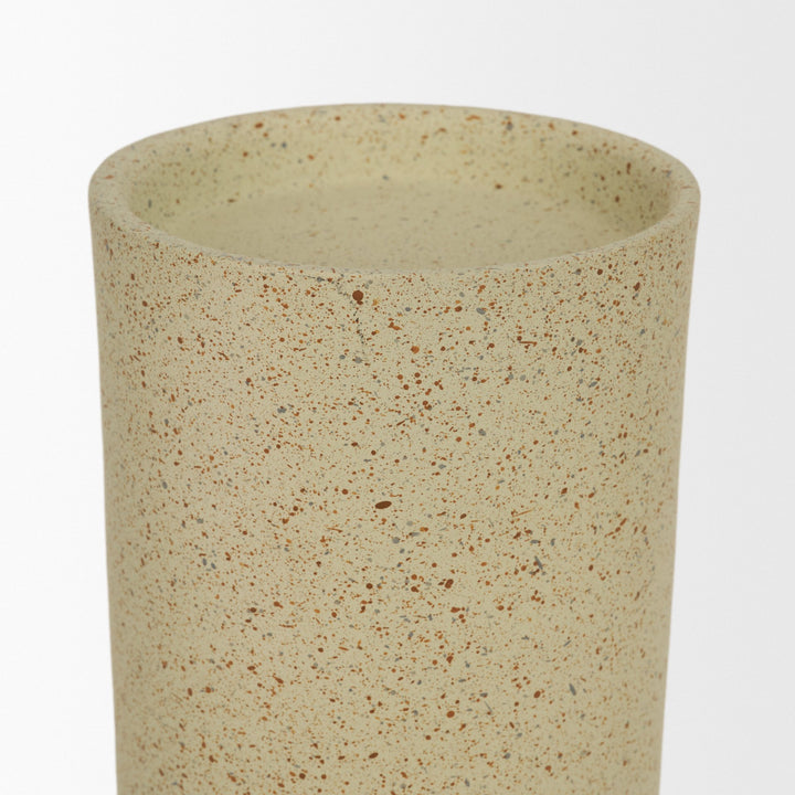 Akira Large Textured Beige Metal Pillar Candle Holder Decor Mercana