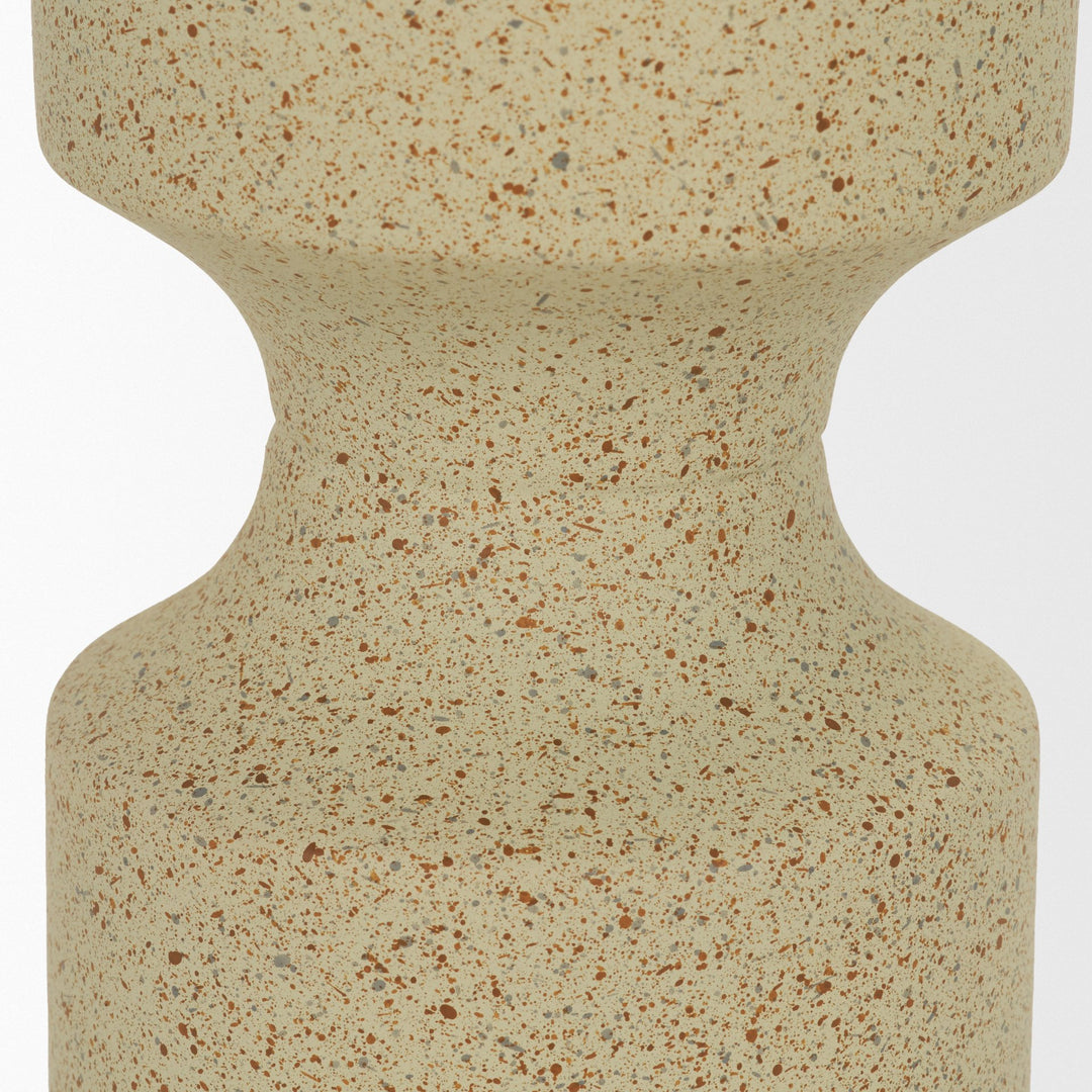 Akira Large Textured Beige Metal Pillar Candle Holder Decor Mercana
