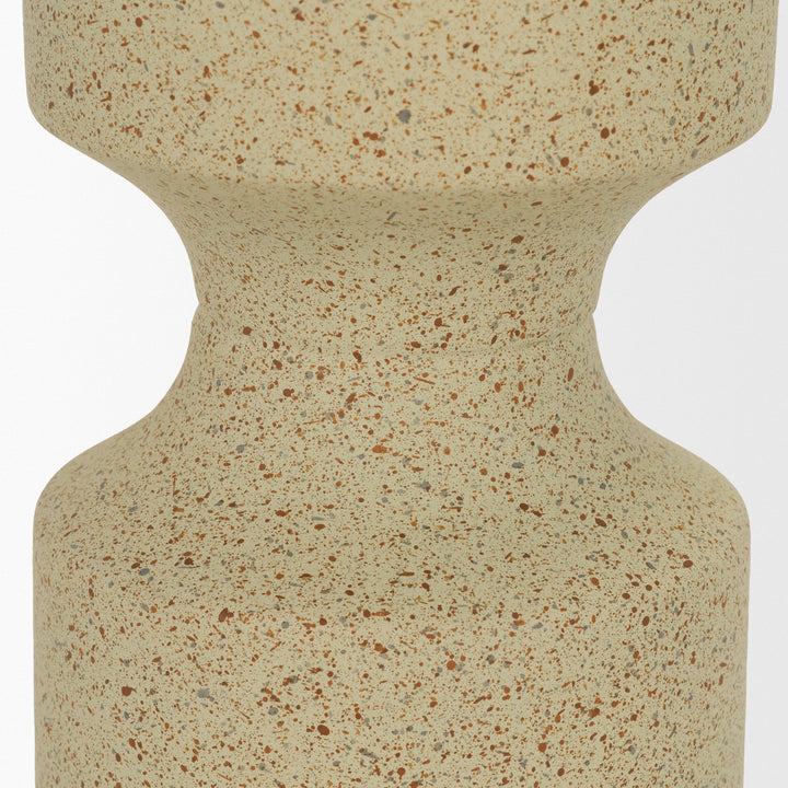Akira Large Textured Beige Metal Pillar Candle Holder Decor Mercana