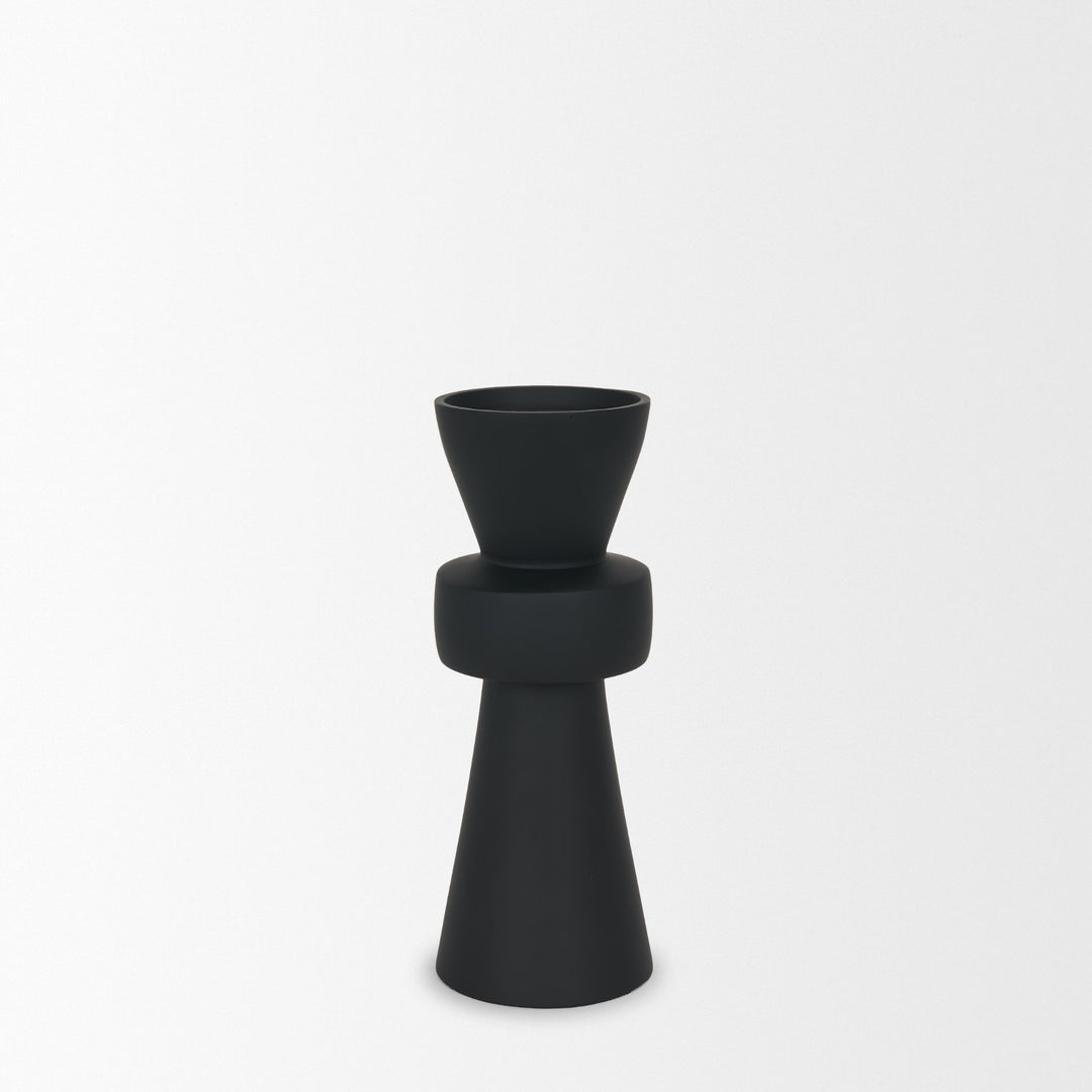 Odilia Small Smooth Matte Black Metal Geometric Pillar Candle Holder Decor Mercana