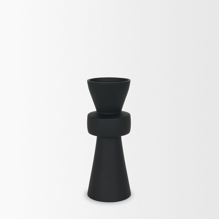 Odilia Small Smooth Matte Black Metal Geometric Pillar Candle Holder Decor Mercana