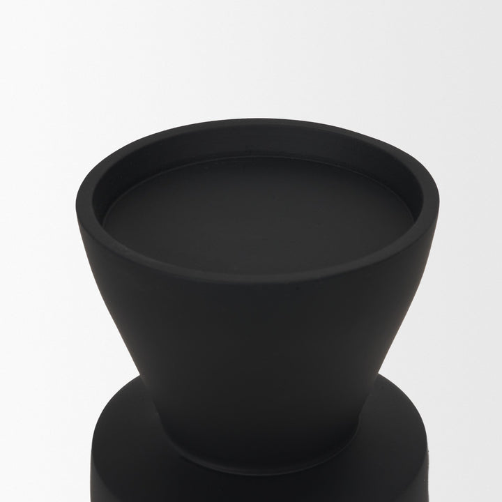 Odilia Small Smooth Matte Black Metal Geometric Pillar Candle Holder Decor Mercana