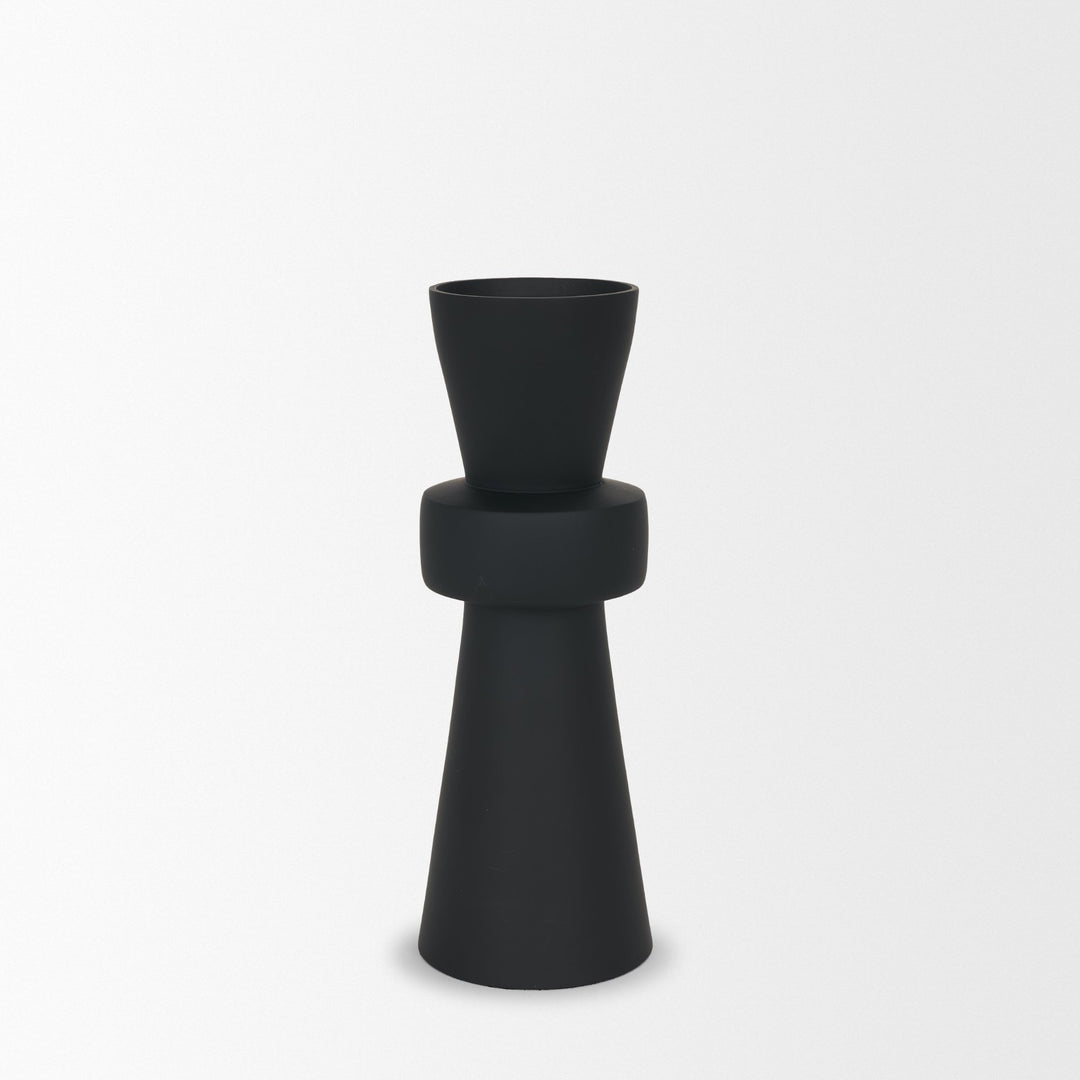 Odilia Large Smooth Matte Black Metal Geometric Pillar Candle Holder Decor Mercana