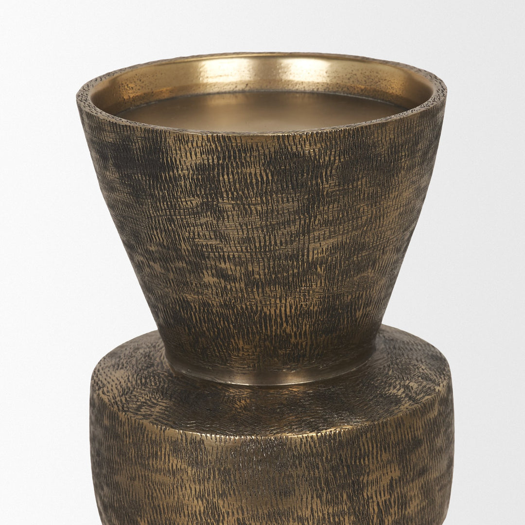 Odilia Small Textured Antiqued Gold Metal Geometric Pillar Candle Holder Decor Mercana
