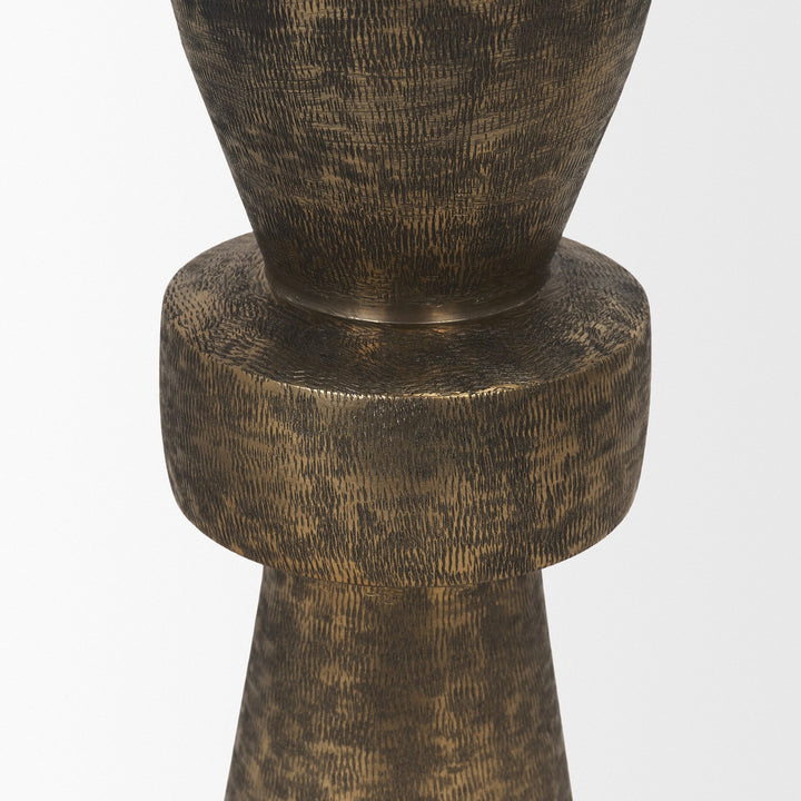 Odilia Small Textured Antiqued Gold Metal Geometric Pillar Candle Holder Decor Mercana