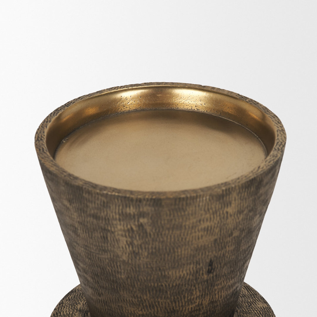 Odilia Large Textured Antiqued Gold Metal Geometric Pillar Candle Holder Decor Mercana