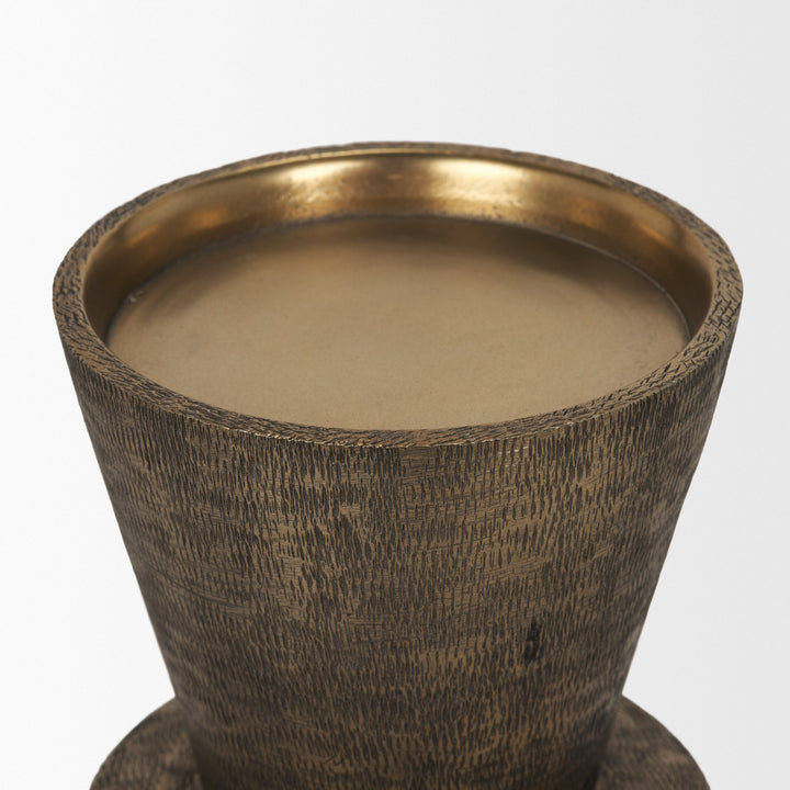 Odilia Large Textured Antiqued Gold Metal Geometric Pillar Candle Holder Decor Mercana