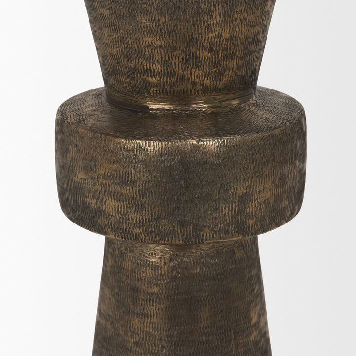 Odilia Large Textured Antiqued Gold Metal Geometric Pillar Candle Holder Decor Mercana