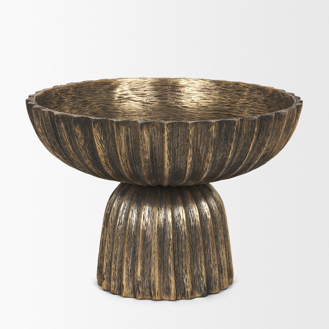 Ciaran Fluted Textured Antiqued Gold Metal Decorative Bowl Decor Mercana