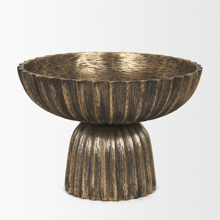 Ciaran Fluted Textured Antiqued Gold Metal Decorative Bowl Decor Mercana